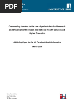 Download Overcoming barriers to the use of patient data for Research and Development between the National Health Service and Higher Education by Mark Hawker SN34989815 doc pdf