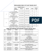 Penggal Persekolahan Dan Cuti Am Tahun 2017