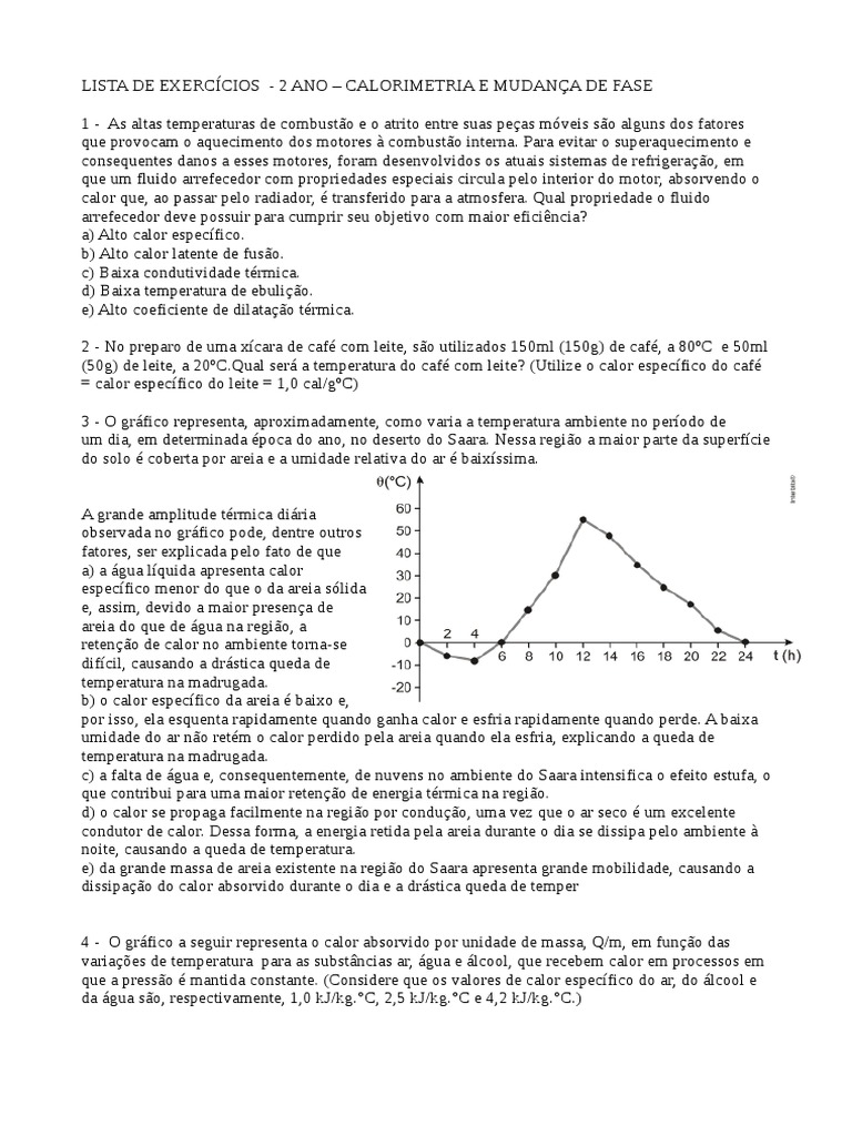Exercicios De Fisica 2 Ano Ensino Medio Calorimetria