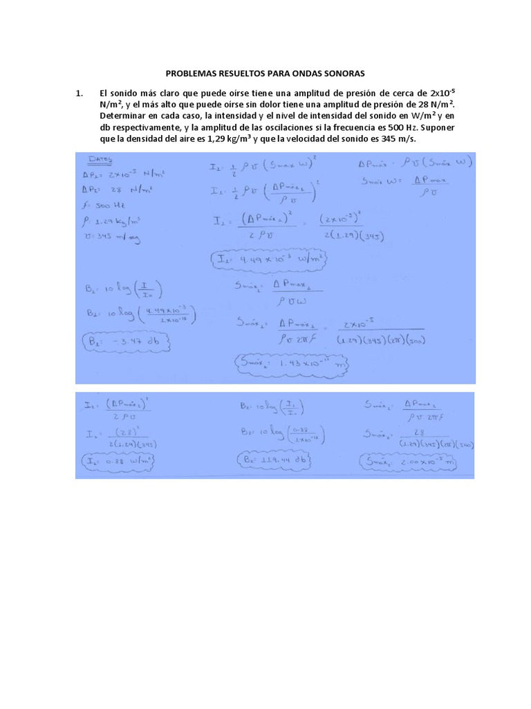 x Problemas Resueltos de Ondas Sonoras Sonido Olas