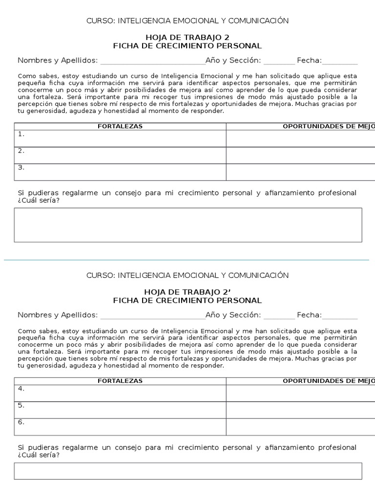 Ficha de Crecimiento Personal y Profesional | PDF | Crecimiento ...