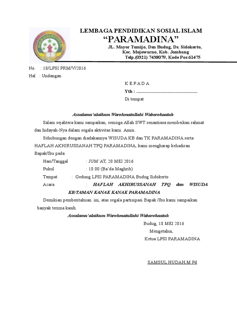 Contoh Surat Undangan Wisuda Sarjana