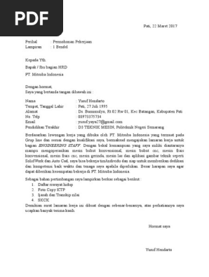 Surat Lamaran Kerja Pt Mitsuba Indonesia