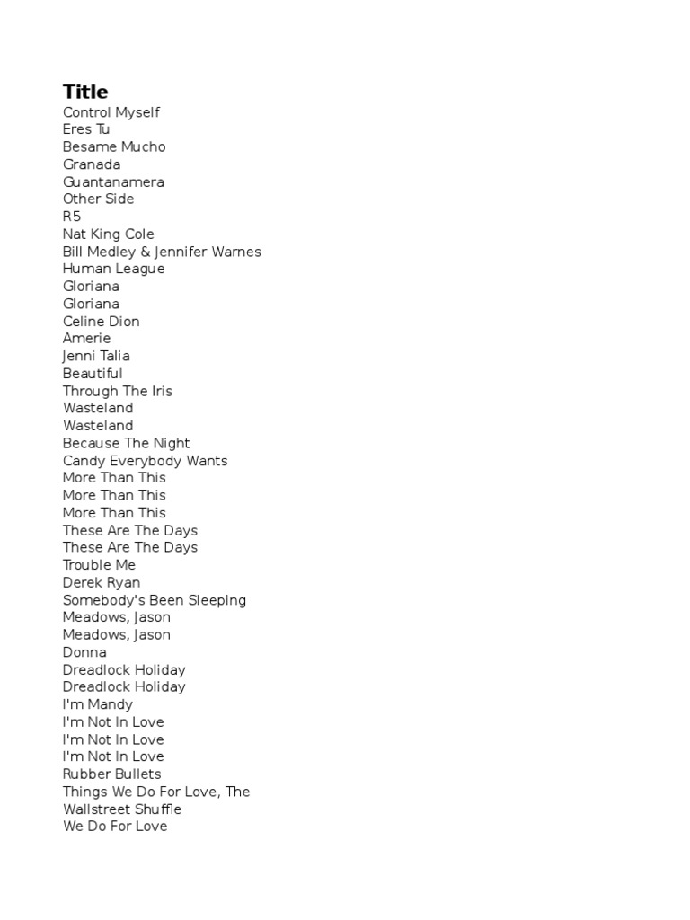 17 Song List By Artist