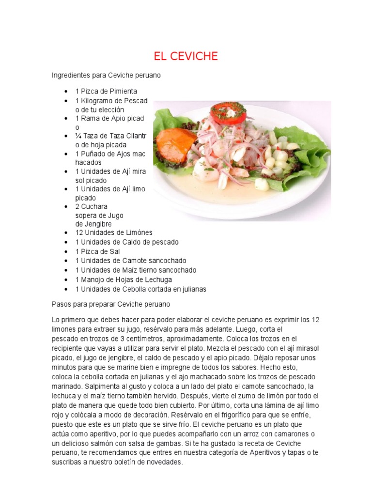 Preparación del Ceviche Peruano Paso a Paso | PDF