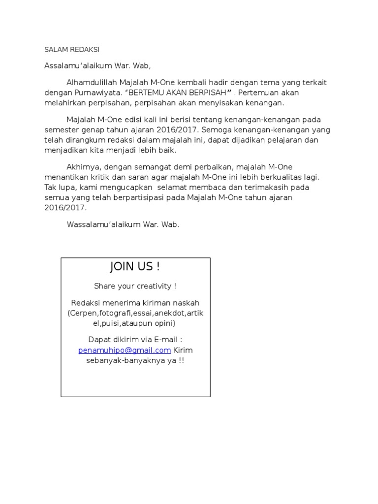 Salam Redaksi Majalah