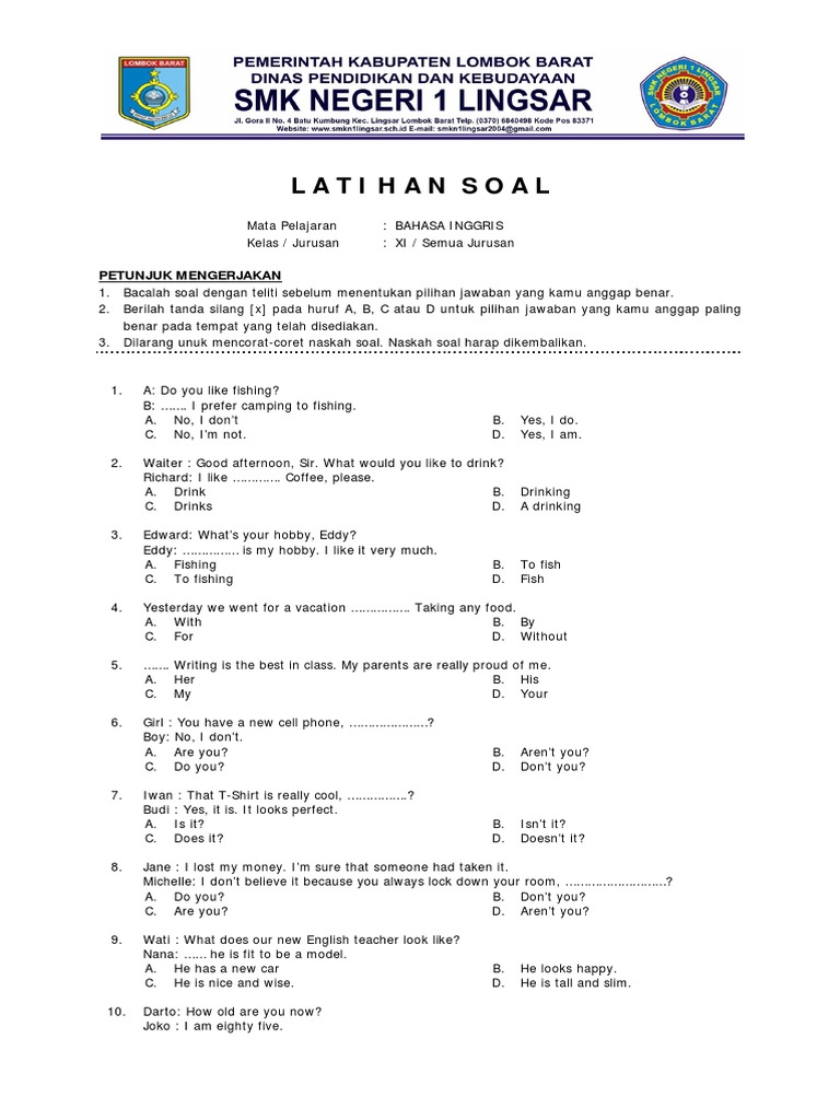 Latihan Soal Bahasa Inggris Kelas XI Semester 3 Leisure