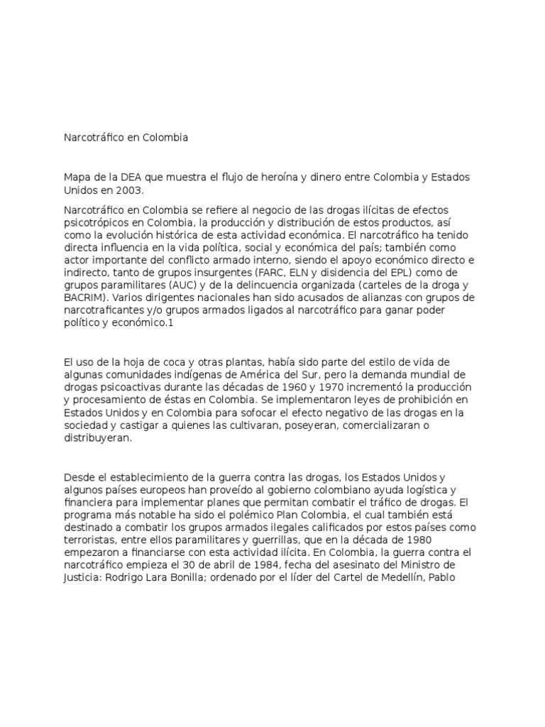 Narcotráfico en Colombia: Historia y Impacto | PDF | Comercio ilegal de ...