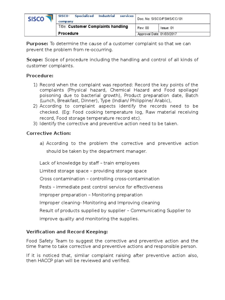 Customer Complaints Handling Procedure | PDF