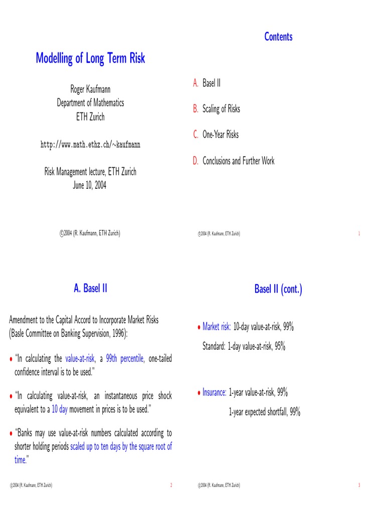 Long-Term Risk Modeling Techniques | PDF | Value At Risk | Statistical ...