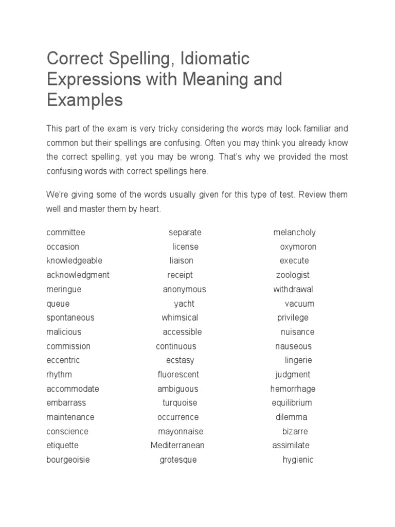 Correct Spelling PDF Idiom