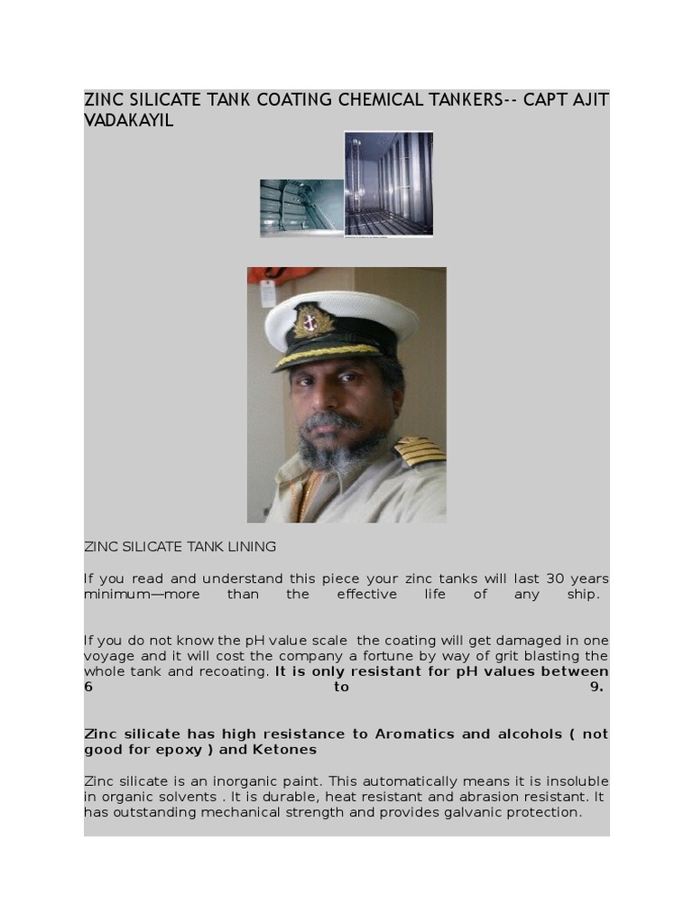 Zinc Silicate Tank Coating Chemical Tankers | PDF | Paint | Zinc
