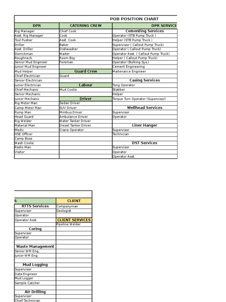 DPR Position Chart Provides Overview of Rig Crew Roles | PDF