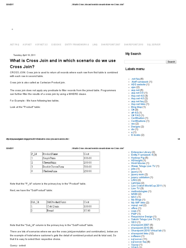 What is cross join and in which scenario do we use cross join pdf
