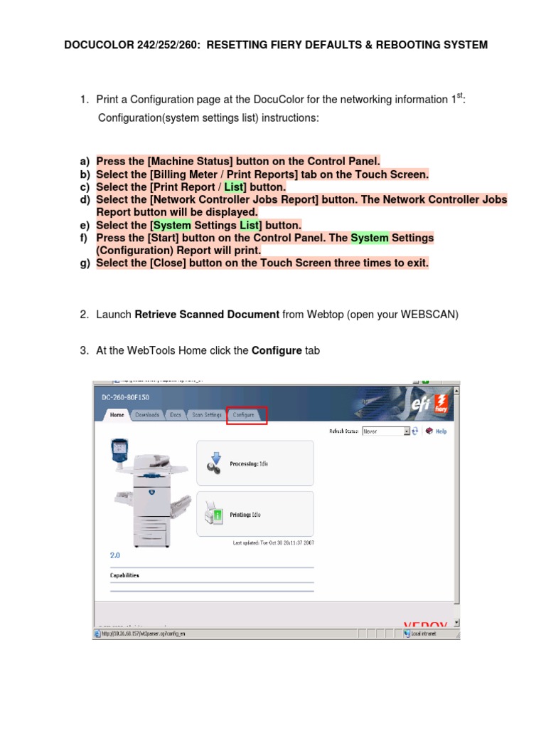 How To Reset Fiery Defaults From WebTools | PDF | Button (Computing ...