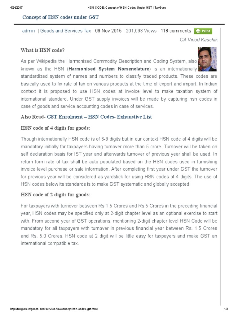 HSN CODE Concept of HSN Codes Under GST TaxGuru PDF PDF