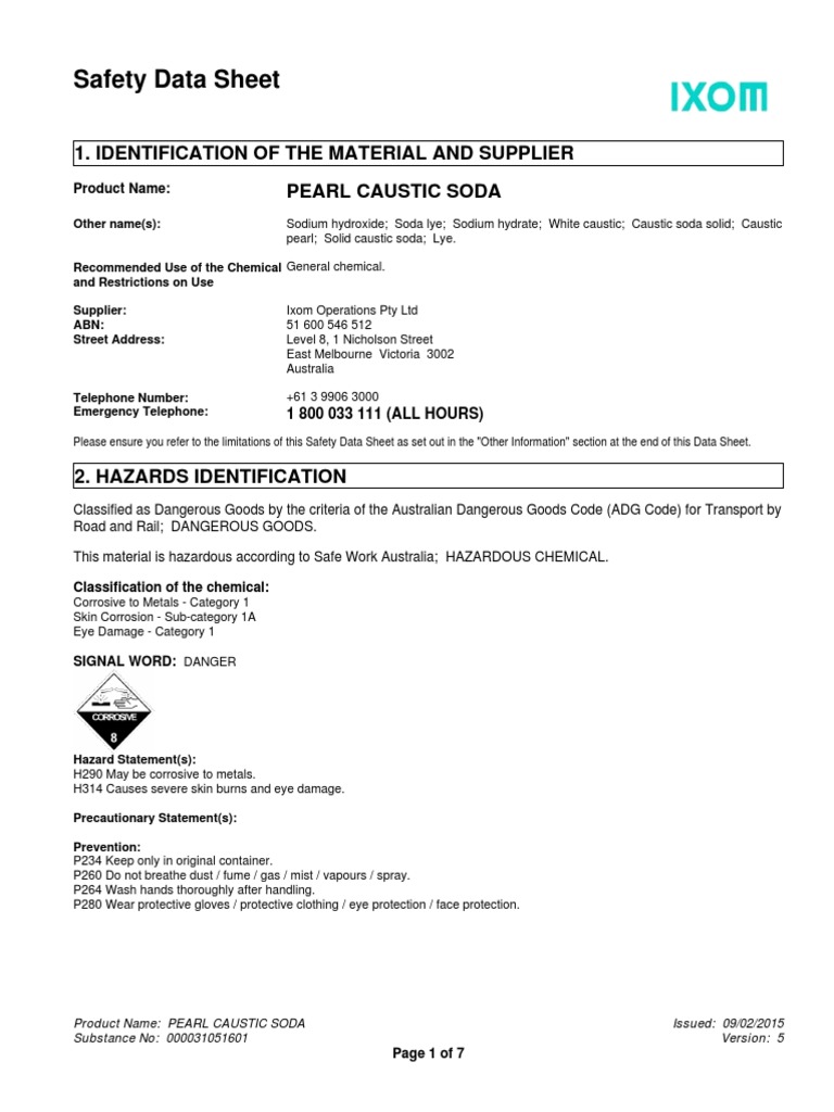 Safety Data Sheet 1. Identification Of The Material And Supplier Pearl