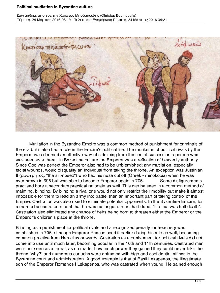 Political Mutilation in Byzantine Culture PDF Former Empires Of