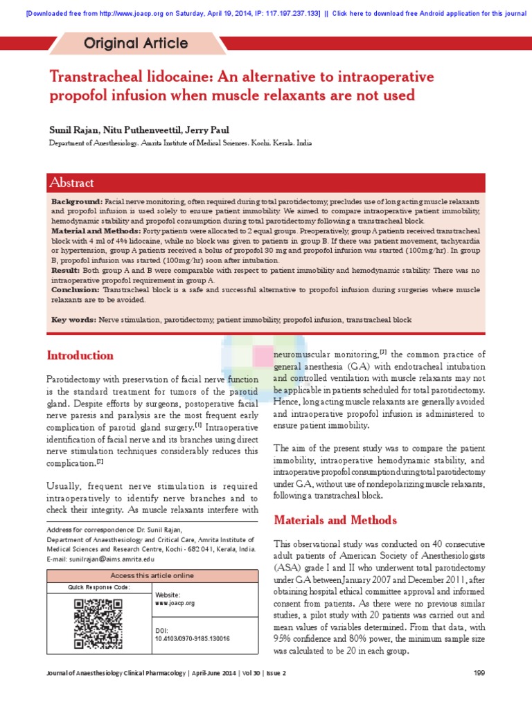Transtracheal Lidocaine PDF Anesthesia Blood Pressure