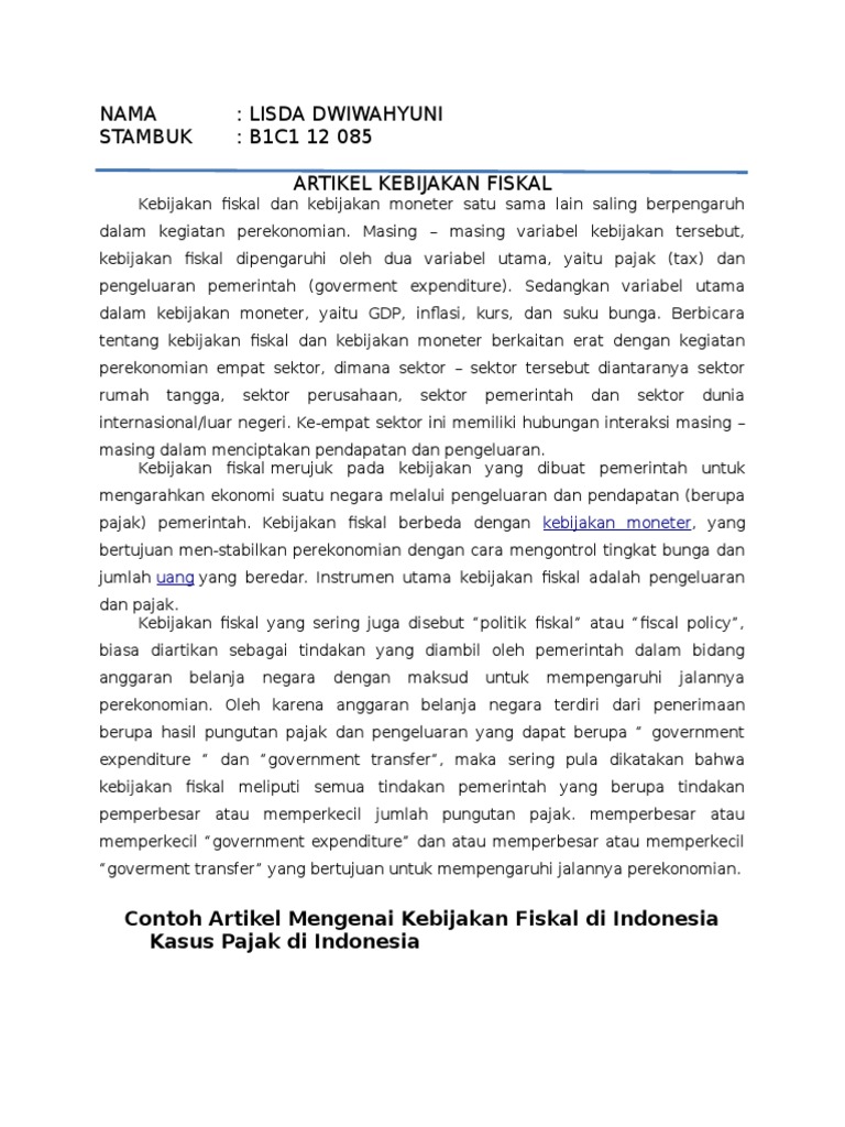 Artikel Kebijakan Fiskal