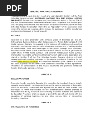 Vending Machine Agreement