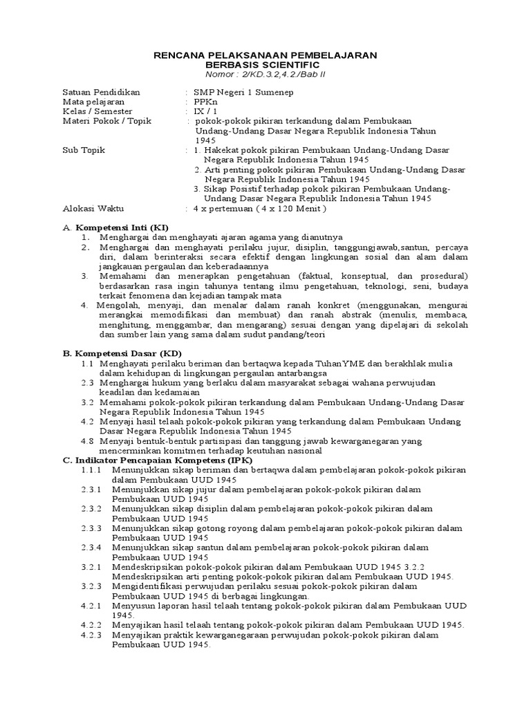 Rpp Ppkn 9 Bab Ii