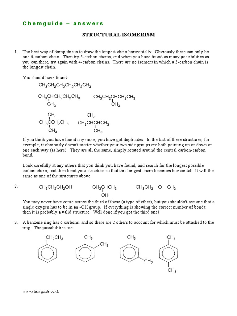 Chemguide Answers Structural Isomerism PDF Isomer Organic
