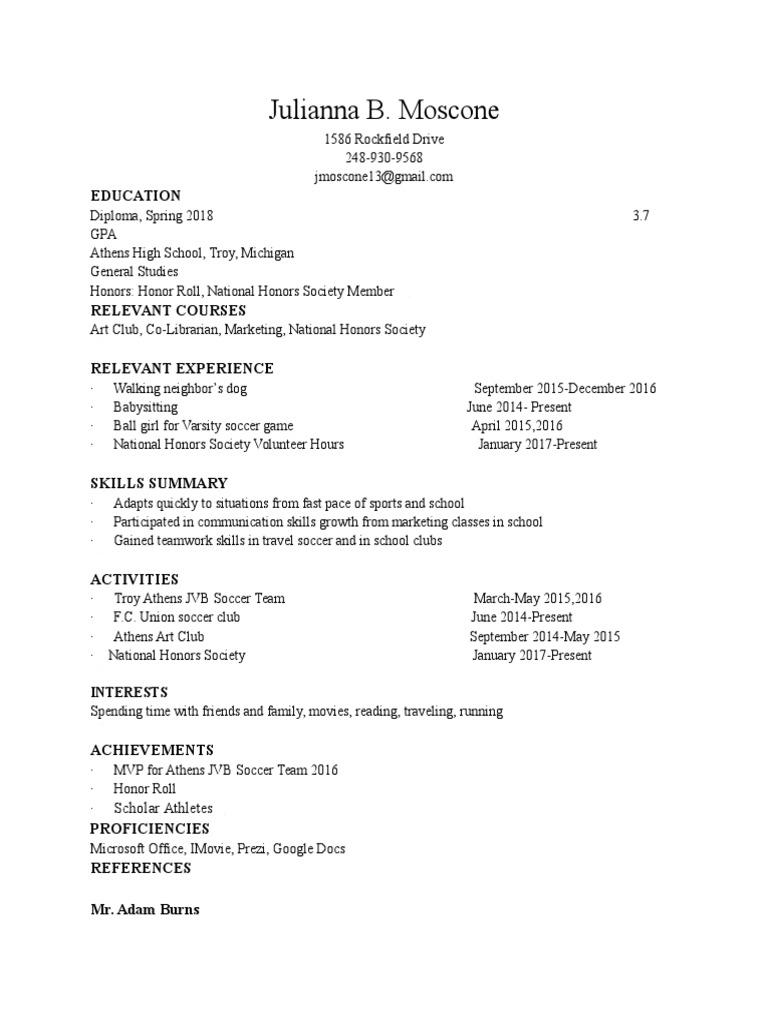 National Honor Society Resume Example | PDF