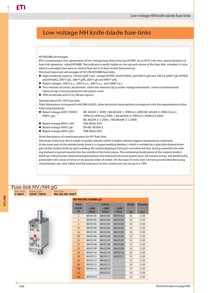 Low Voltage NH Knife Blade Fuse Links | PDF | Fuse (Electrical ...