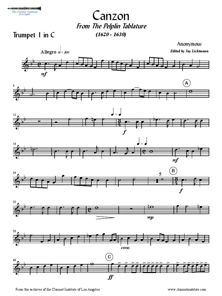 Clarinet Institute Anon Canzon Pelpin Pdf