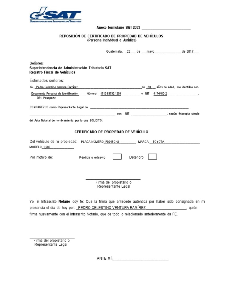 Formulario Sat 2033 Pdf