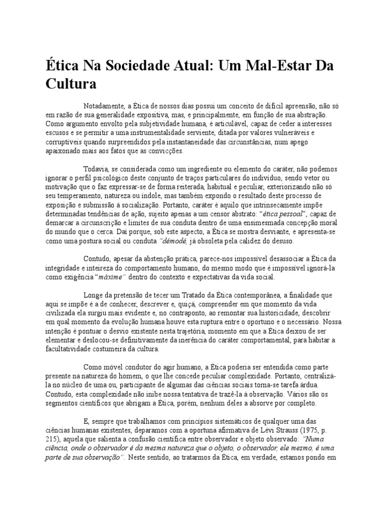Ética na Sociedade Atual: Desafios e Reflexões | PDF | Moralidade ...