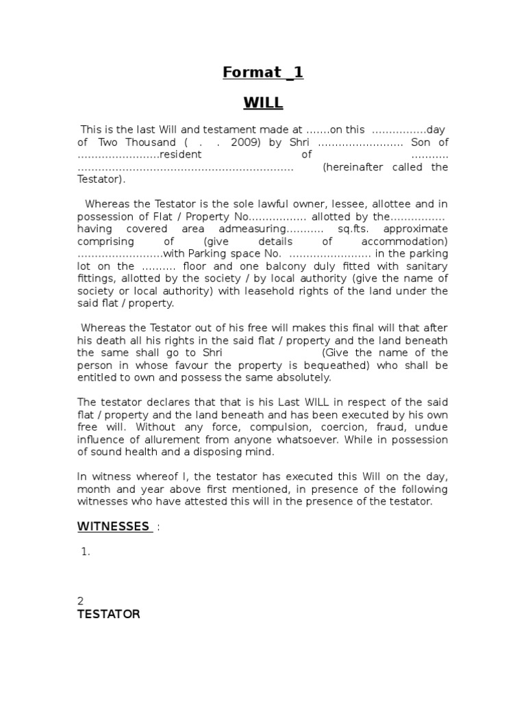 Last Will and Testament Formats | PDF | Will And Testament | Civil Law ...