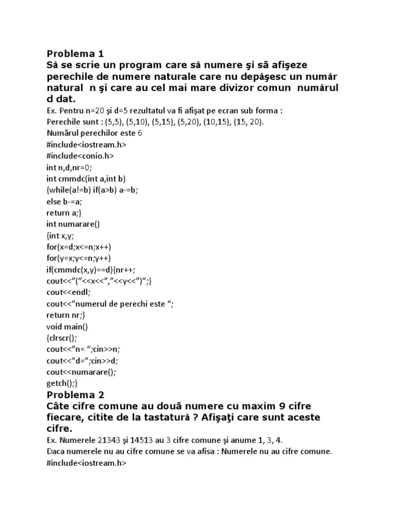 Probleme C++ Programare | PDF