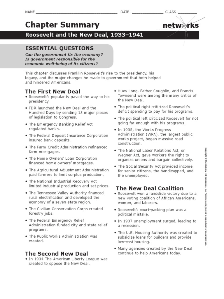 great depression new deal chapter summary New Deal Franklin D