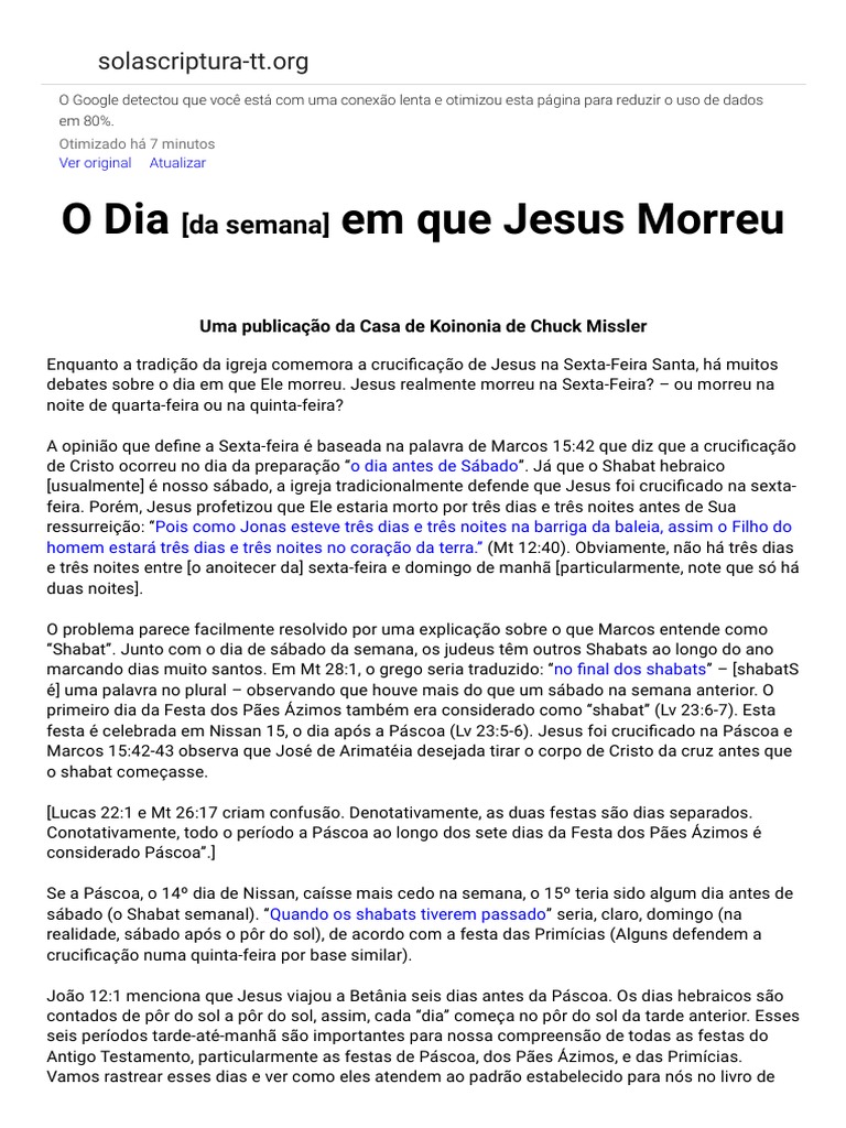 Dia da Morte de Jesus: Sexta ou Quarta? | PDF | Páscoa | Shabat