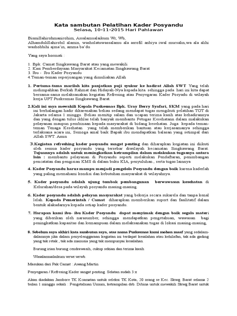 Kata Sambutan Pelatihan Posyandu | PDF