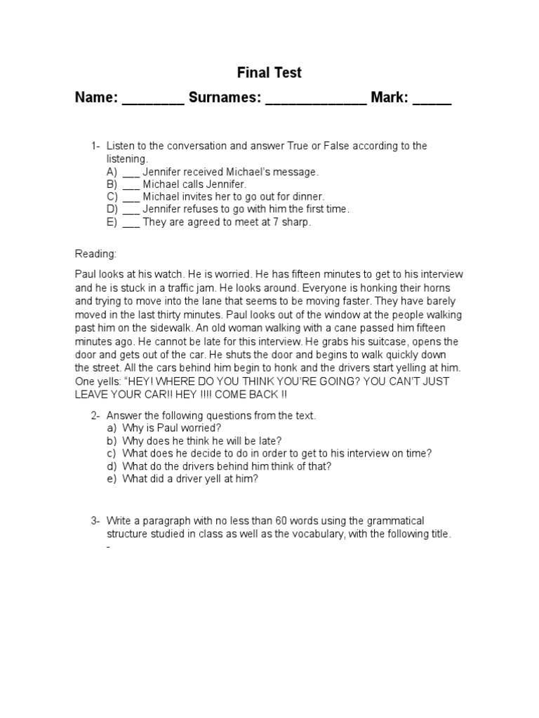 Listening and Reading Comprehension Test | PDF