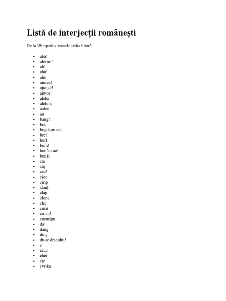 Lista de Interjectii | PDF