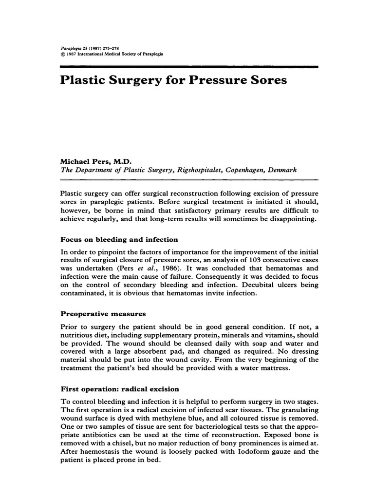 Plastic Surgery For Bedsores PDF Surgery Medical Specialties