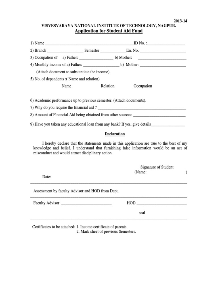 Student Aid Fund Application Form | PDF