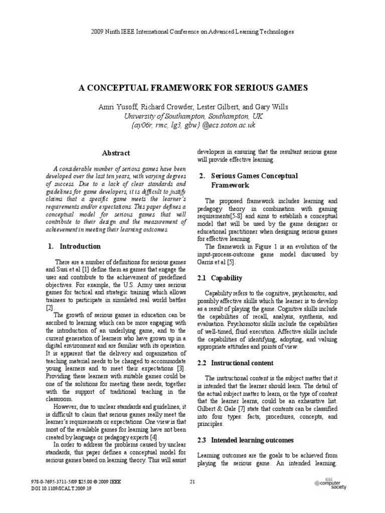 A Conceptual Framework For Serious Games | PDF | Epistemology | Learning