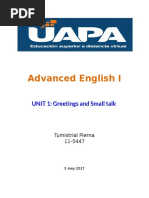 Advanced English I: UNIT 1: Greetings and Small Talk