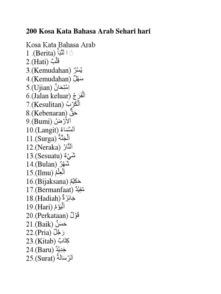 200 Kosa Kata Bahasa Arab Sehari Hari | PDF | Bahasa-bahasa-bahasa di