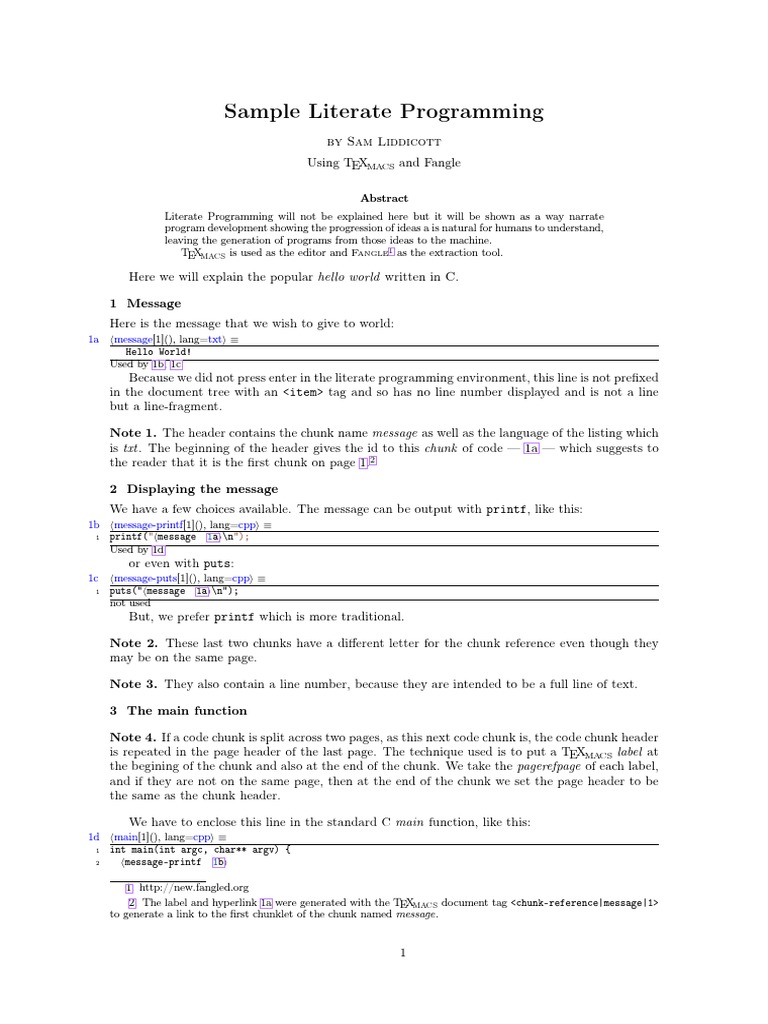 Sample Literate Programming: 1a Message | PDF | Computer Engineering ...