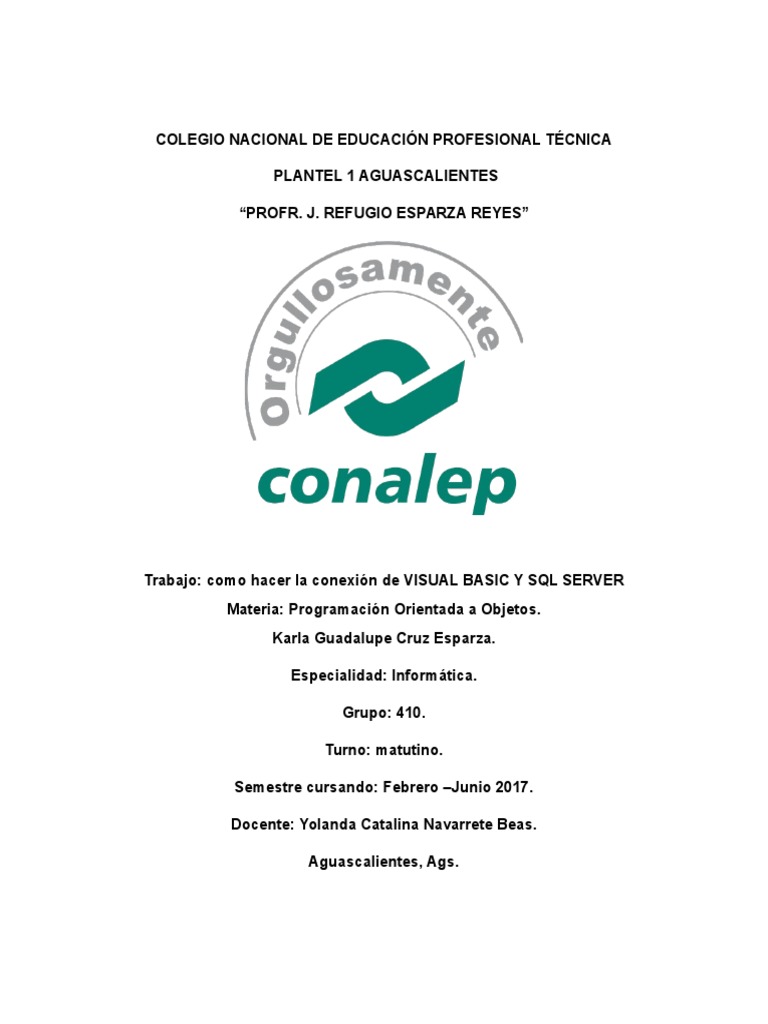 Conexión De Visual Basic A Sql Server Pdf Servidor Sql De Microsoft