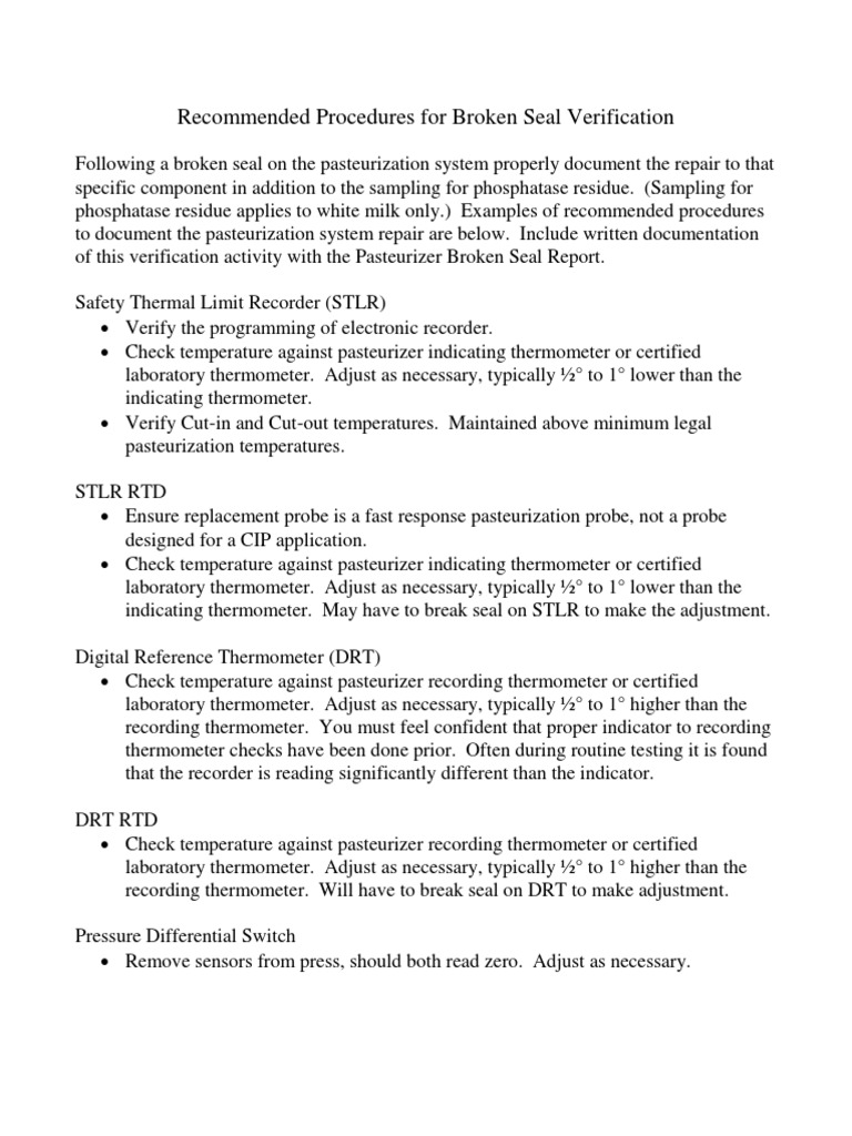 Broken Seal Verification Procedures PDF Thermometer Temperature