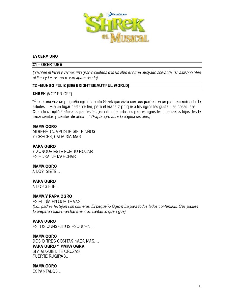 Libreto Shrek Adaptado | PDF | Animación | Ocio