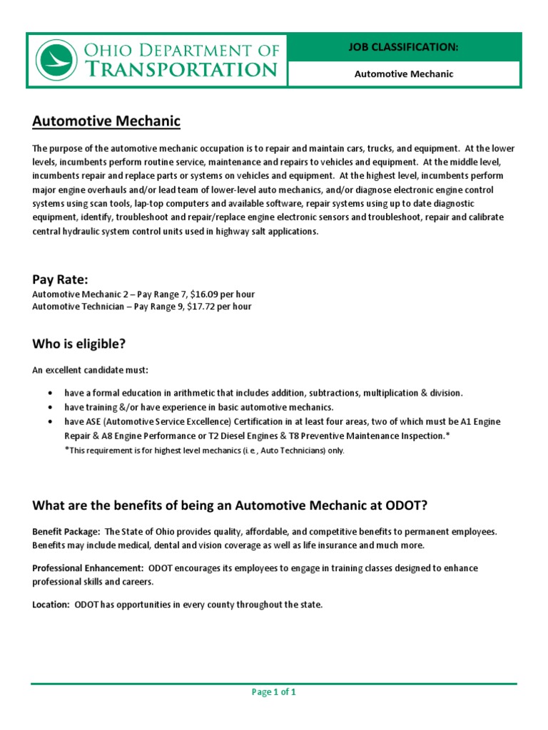 Automotive Mechanic Pay Rate PDF