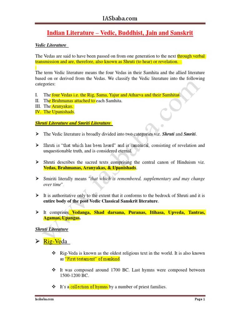 Overview of Vedic and Smriti Literature | PDF | Vedas | Upanishads